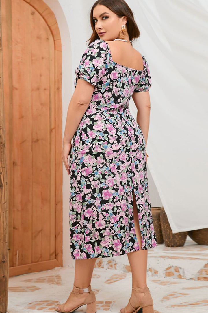 Keeping It Real Plus Size Floral Ruched Slit Midi Dress