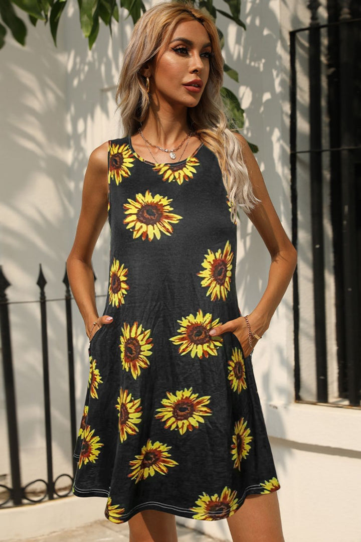Summer State Of Mind Printed Round Neck Sleeveless Dress with Pockets