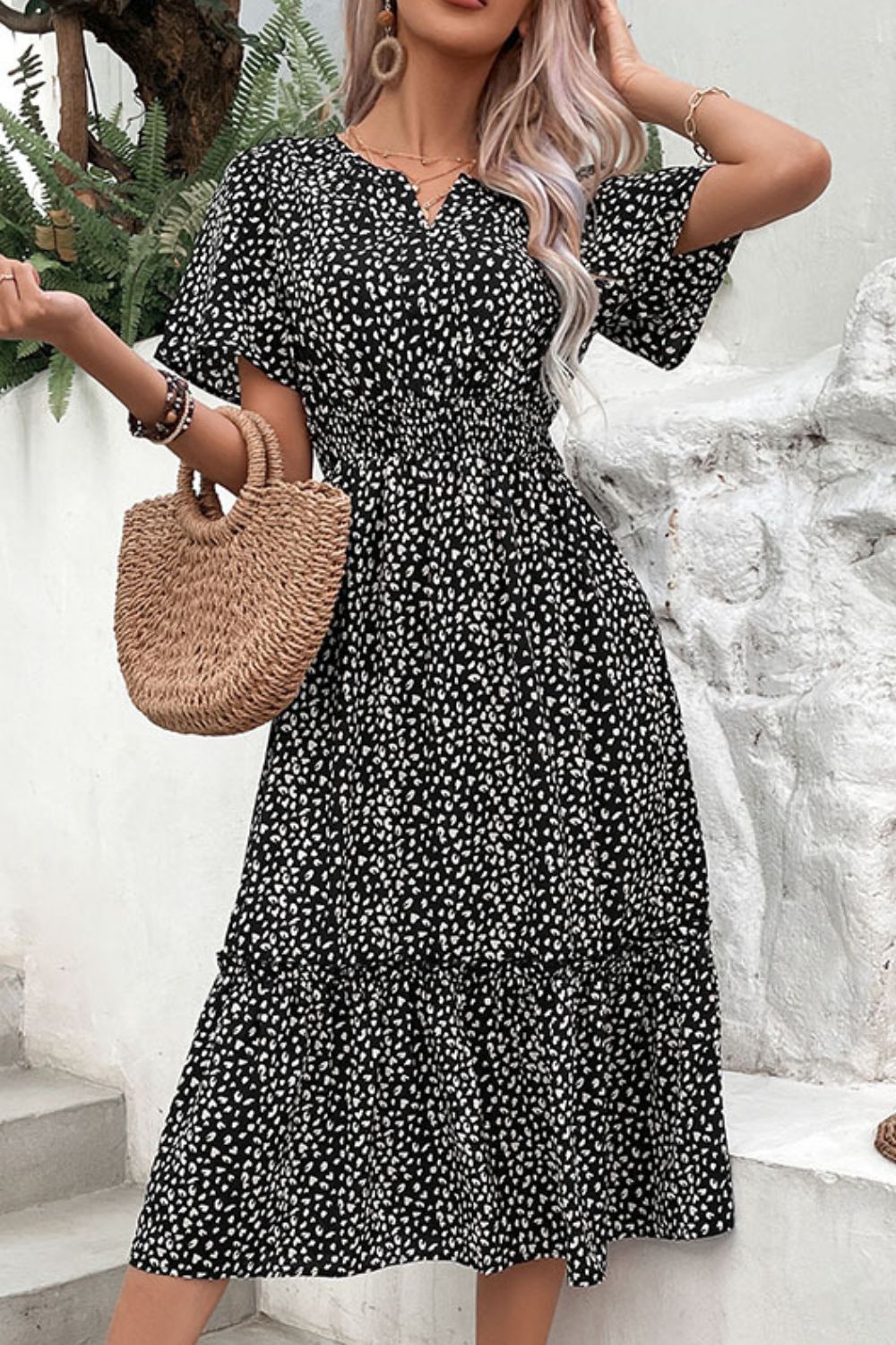 Leopard Print Short Sleeve Midi Dress