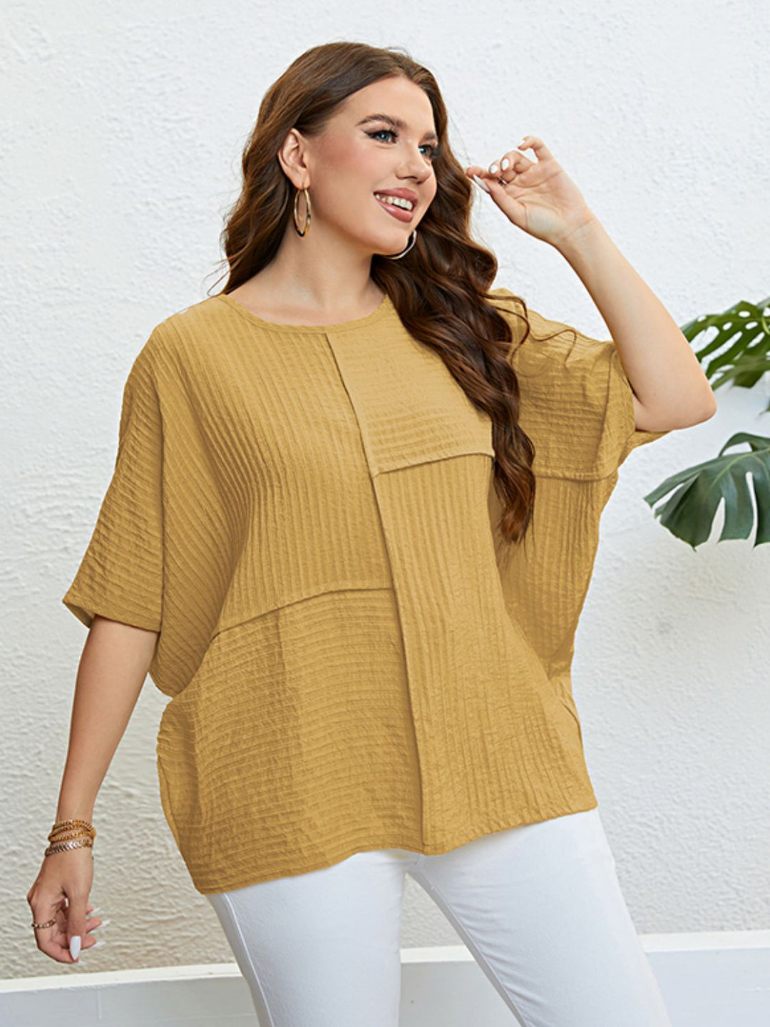 Yes Please Plus Size Seam Detail Half Sleeve Top