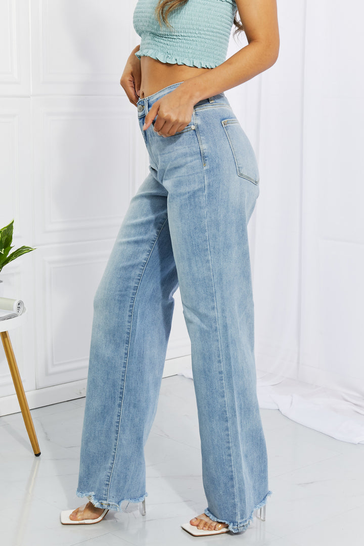 Judy Blue Full Size Cameron High Waist Destroyed Hem Straight Jeans