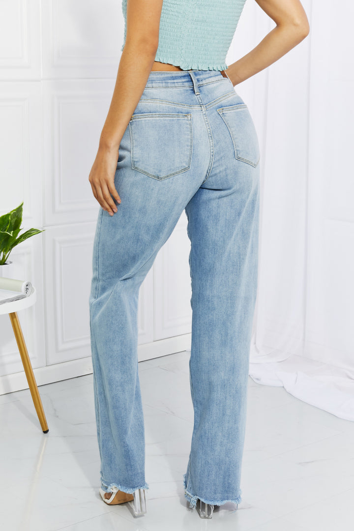 Judy Blue Full Size Cameron High Waist Destroyed Hem Straight Jeans