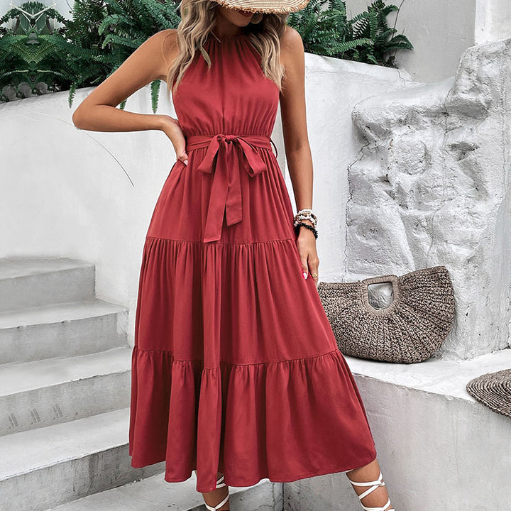 Made You Look Tie Belt Tiered Midi Dress