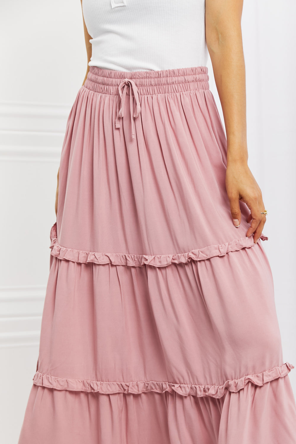 Pop Of Pink Zenana Summer Days Full Size Ruffled Maxi Skirt