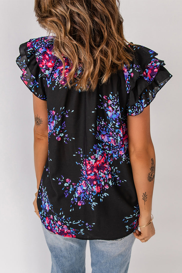 Still The One Floral Tie-Neck Flutter Sleeve Blouse